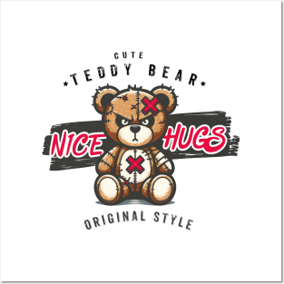 Nice Hugs Teddy Bear Cartoon, Art Illustration cartoon Posters and Art